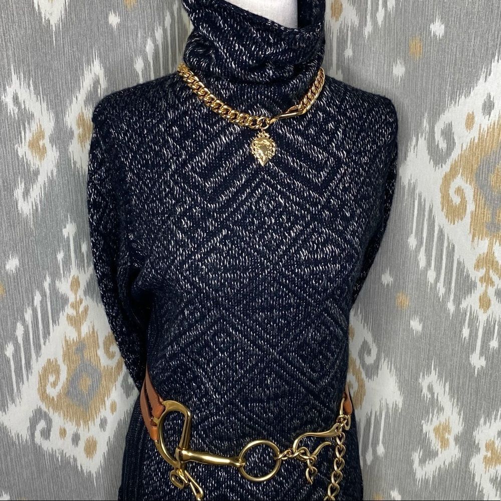 Ralph Lauren 2013 Black & Gray Luster Geometric Jacquard Turtleneck Sweater